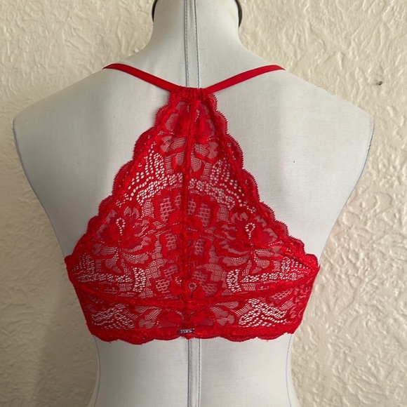 Victoria’s Secret Pink Red Floral Lace Racerback Bra Front Closure 32D - Picture 2 of 10